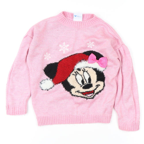 Disney Girls Pink Pullover Jumper with Bow, Size 4 Years