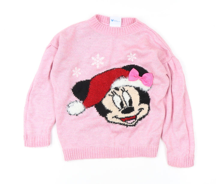 Disney Girls Pink Pullover Jumper with Bow, Size 4 Years