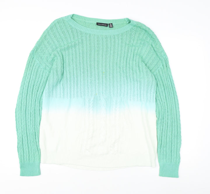 Nina Leonard Women's XL Green Cable-Knit Pullover Jumper