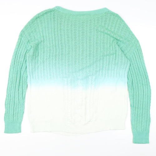 Nina Leonard Women's XL Green Cable-Knit Pullover Jumper