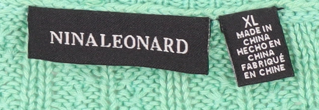 Nina Leonard Women's XL Green Cable-Knit Pullover Jumper