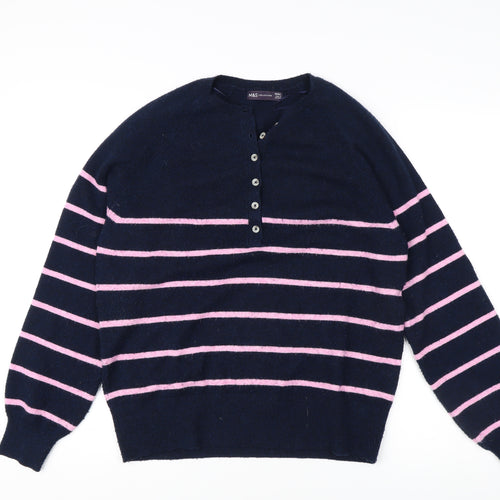 Marks and Spencer Women's Henley Striped Jumper Small