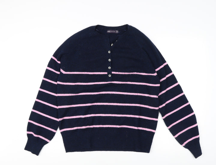 Marks and Spencer Women's Henley Striped Jumper Small