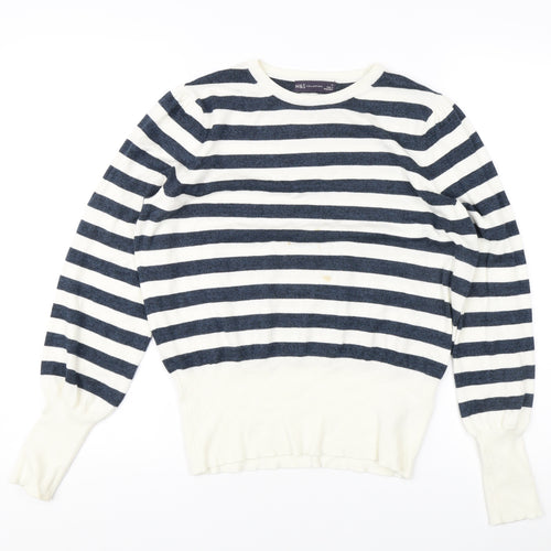 Marks and Spencer Women's Blue Stripe Pullover Jumper M