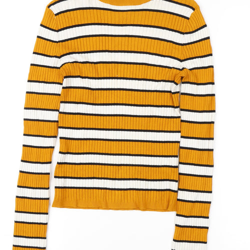 Bershka Women's Yellow Striped Pullover Jumper 12
