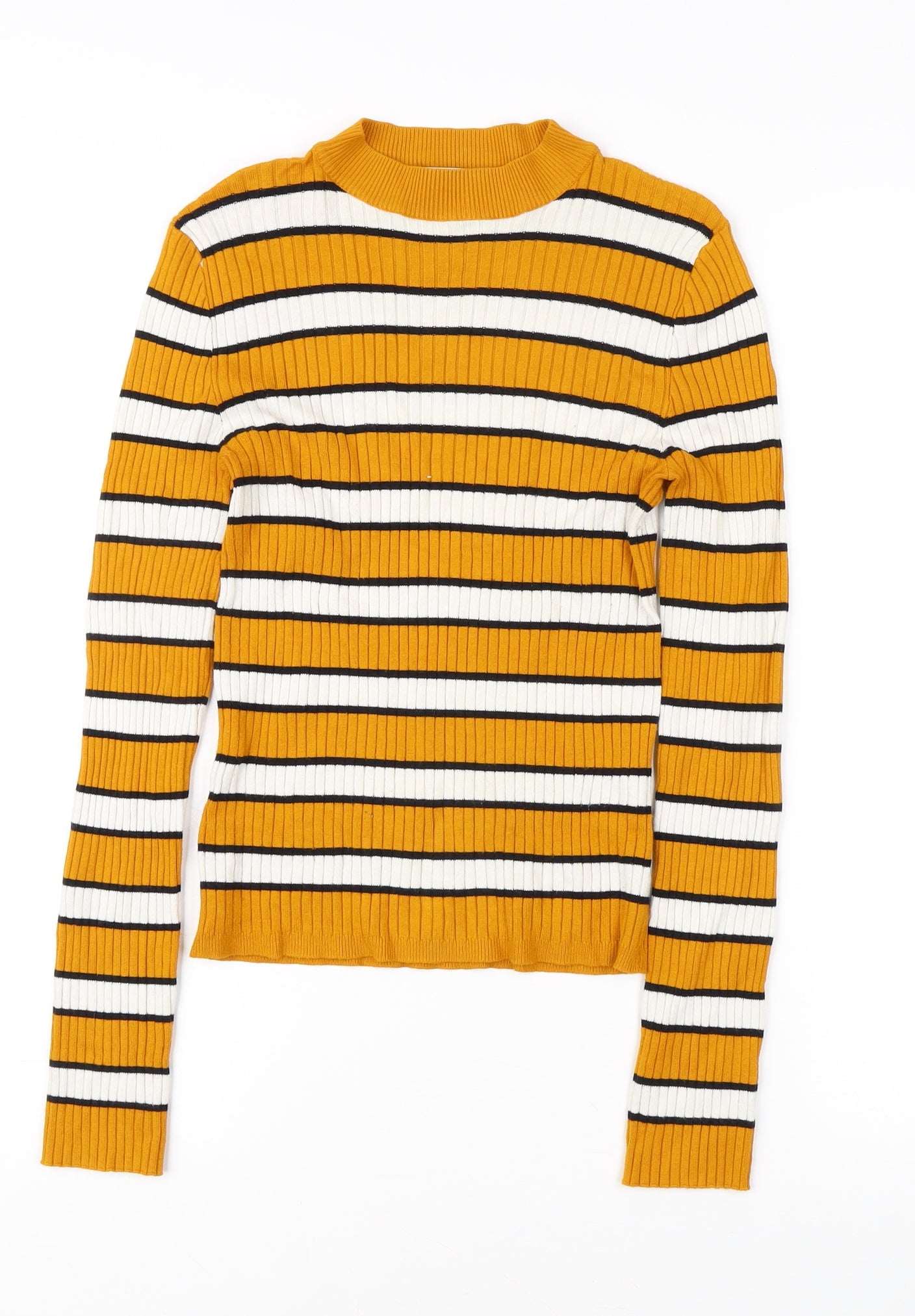 Bershka Women's Yellow Striped Pullover Jumper 12