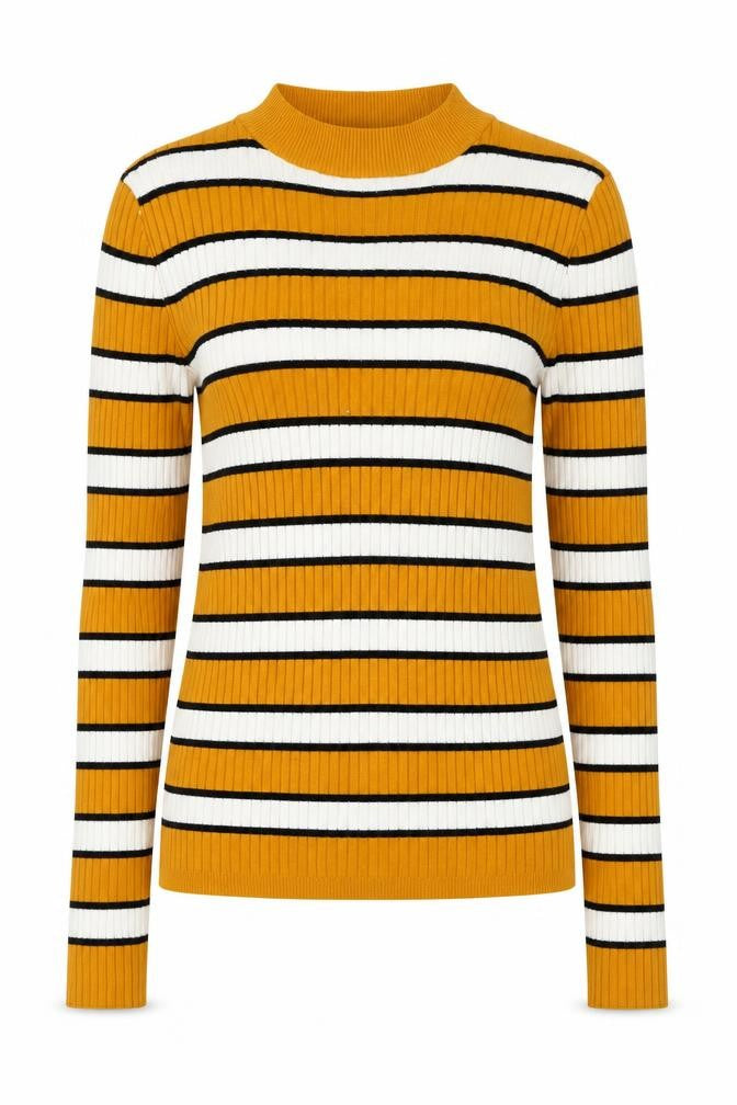 Front view of Bershka Women's Yellow Striped jumper 12