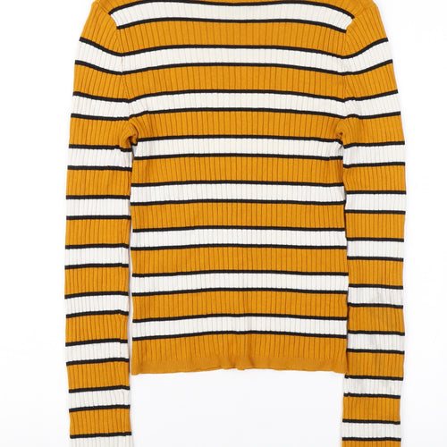 Bershka Women's Yellow Striped Pullover Jumper 12