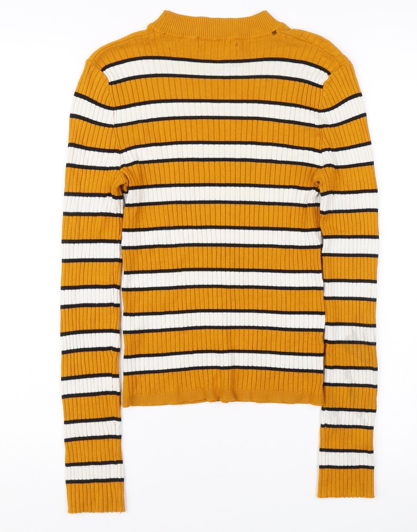 Bershka Women's Yellow Striped Pullover Jumper 12