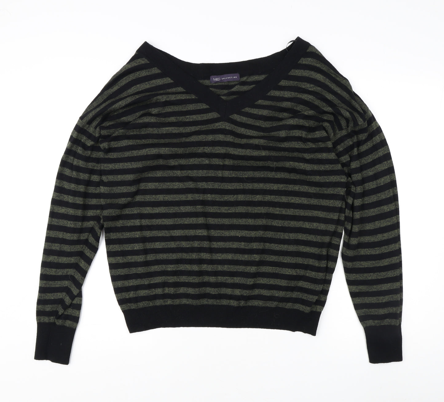 Marks and Spencer Women's Black Striped Jumper Size 14