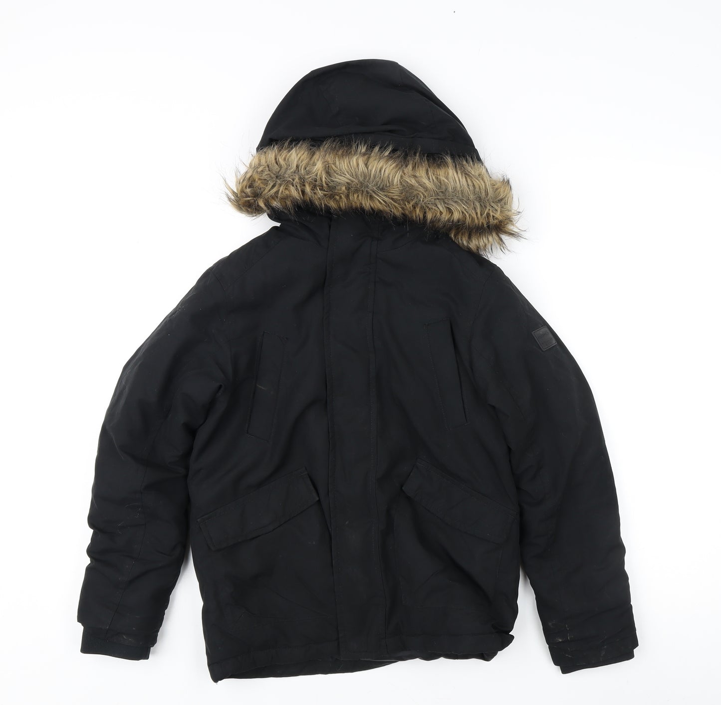 Jack & Jones Boys Black Parka Coat 12 Years Winter Lined