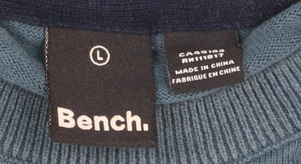 Bench Men's Blue Cotton Pullover Jumper, Size L, Casual Fit