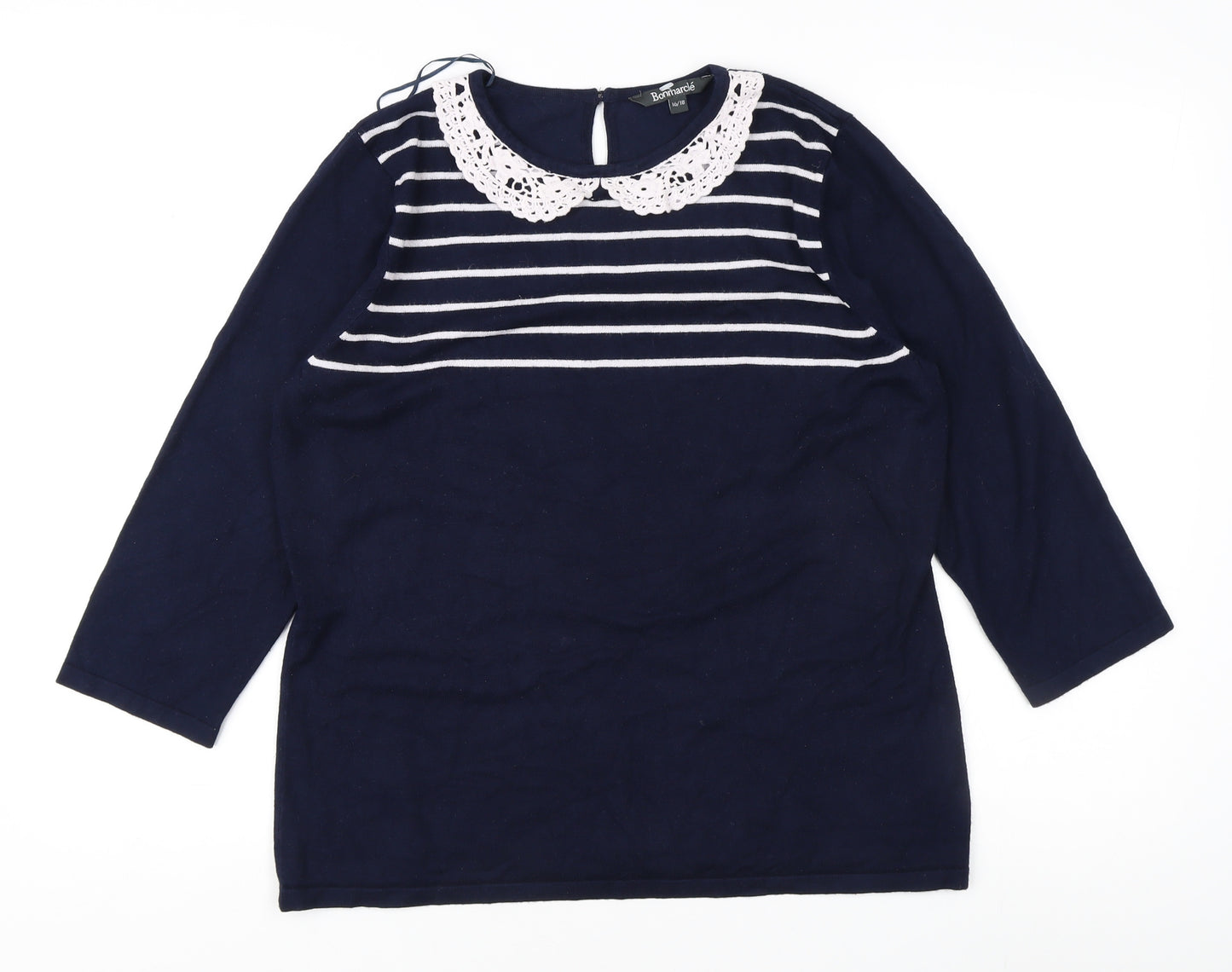 Bonmarche Women's Blue Striped Pullover Jumper, Size 16/18