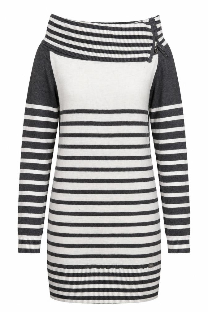 Front view of Lipsy Women's Grey Striped jumper, size 8