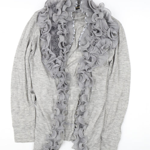 Modo Women's Grey Ruffle Knit Cardigan S