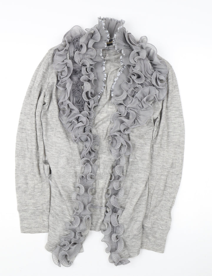 Modo Women's Grey Ruffle Knit Cardigan S