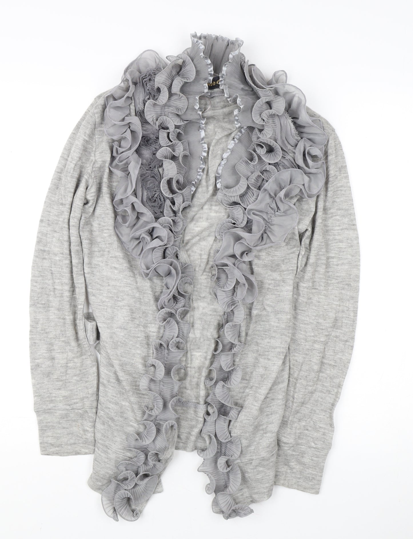 Modo Women's Grey Ruffle Knit Cardigan S