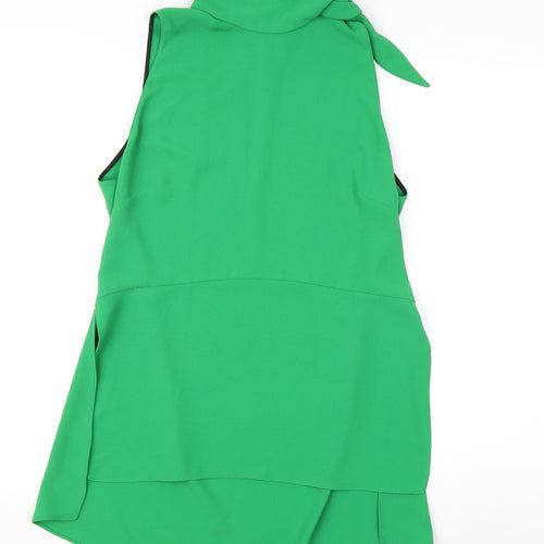 Zara Woman Green Sleeveless Blouse, Bow Tie Neck, M