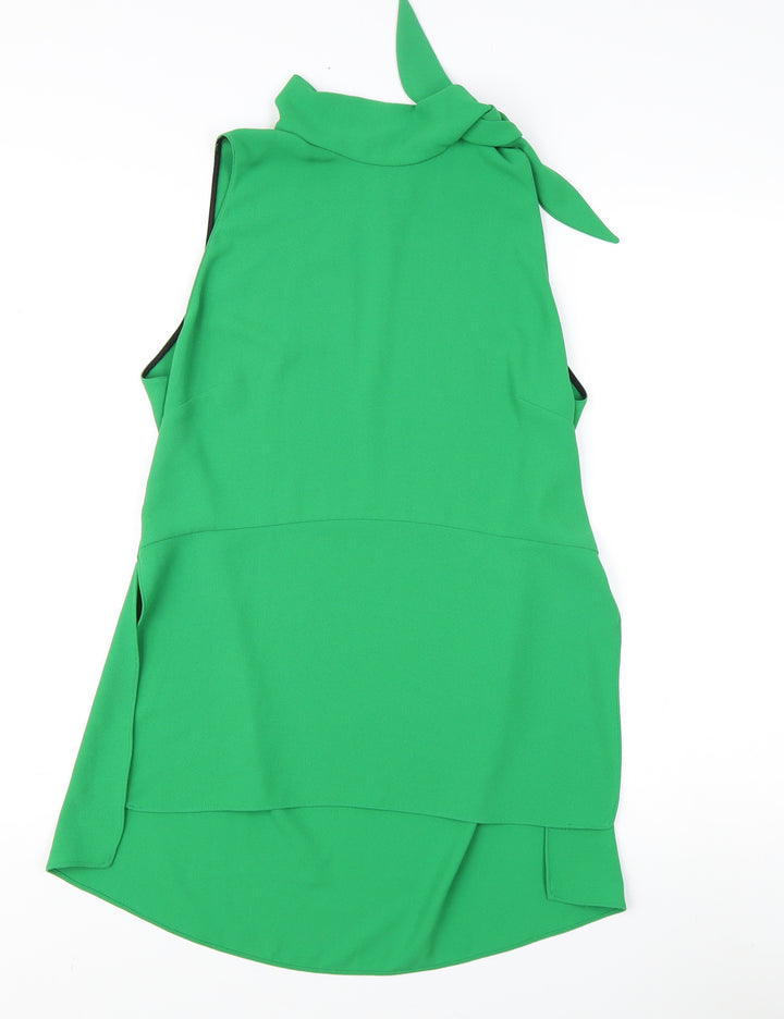 Zara Woman Green Sleeveless Blouse, Bow Tie Neck, M