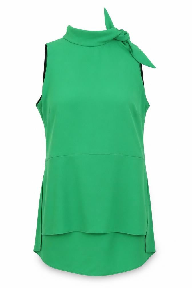 Zara Woman Green Sleeveless Blouse, Bow Tie Neck, M