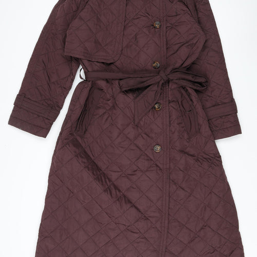 Next Women's Brown Quilted Long Belted Coat Size 14