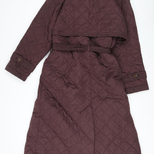 Next Women's Brown Quilted Long Belted Coat Size 14