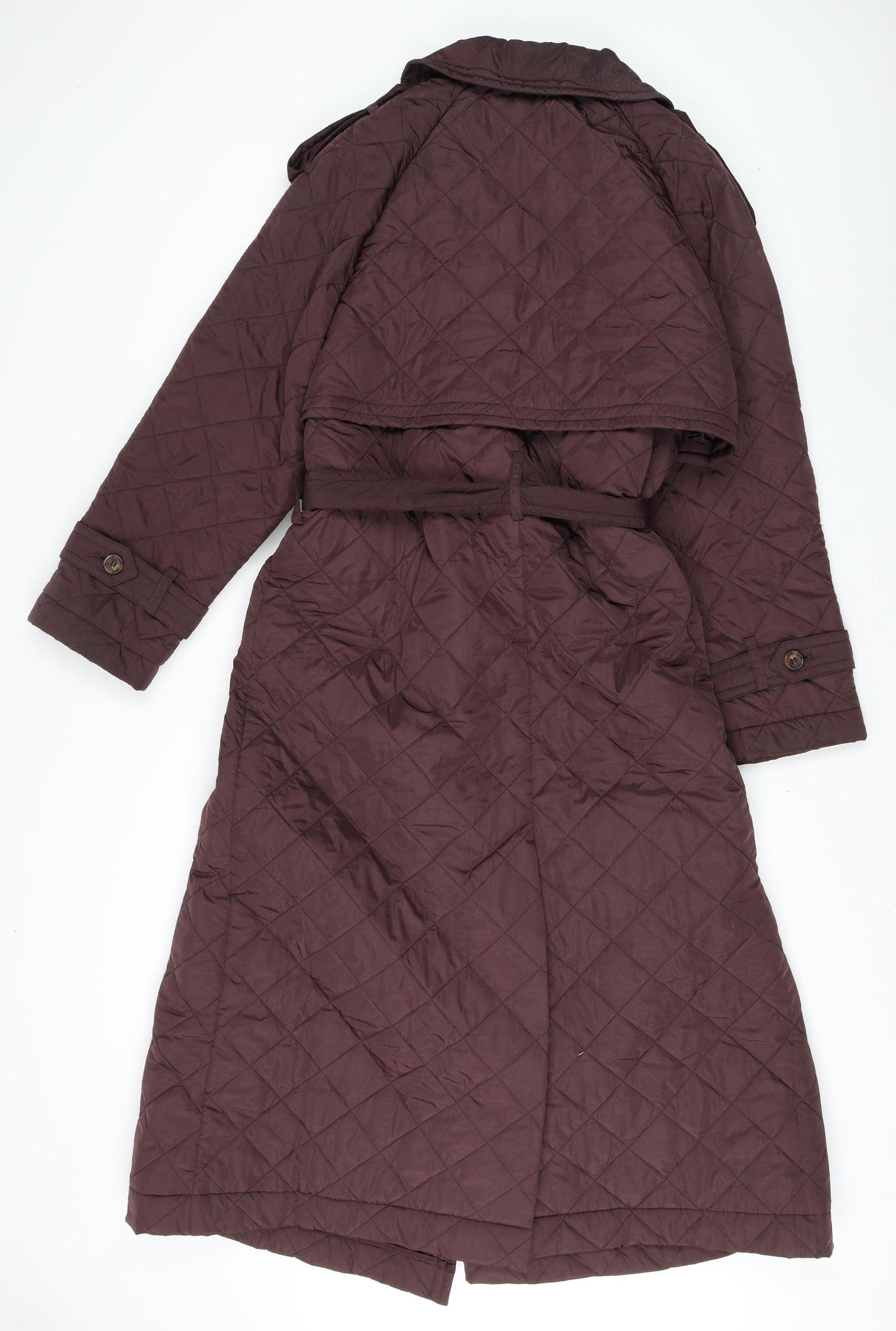 Next Women's Brown Quilted Long Belted Coat Size 14