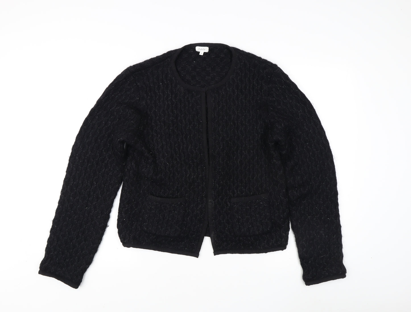 Pablo Women's Black Cardigan M Cable-Knit Round Neck