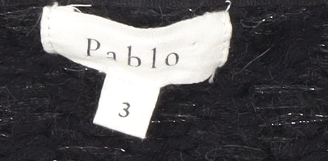 Pablo Women's Black Cardigan M Cable-Knit Round Neck