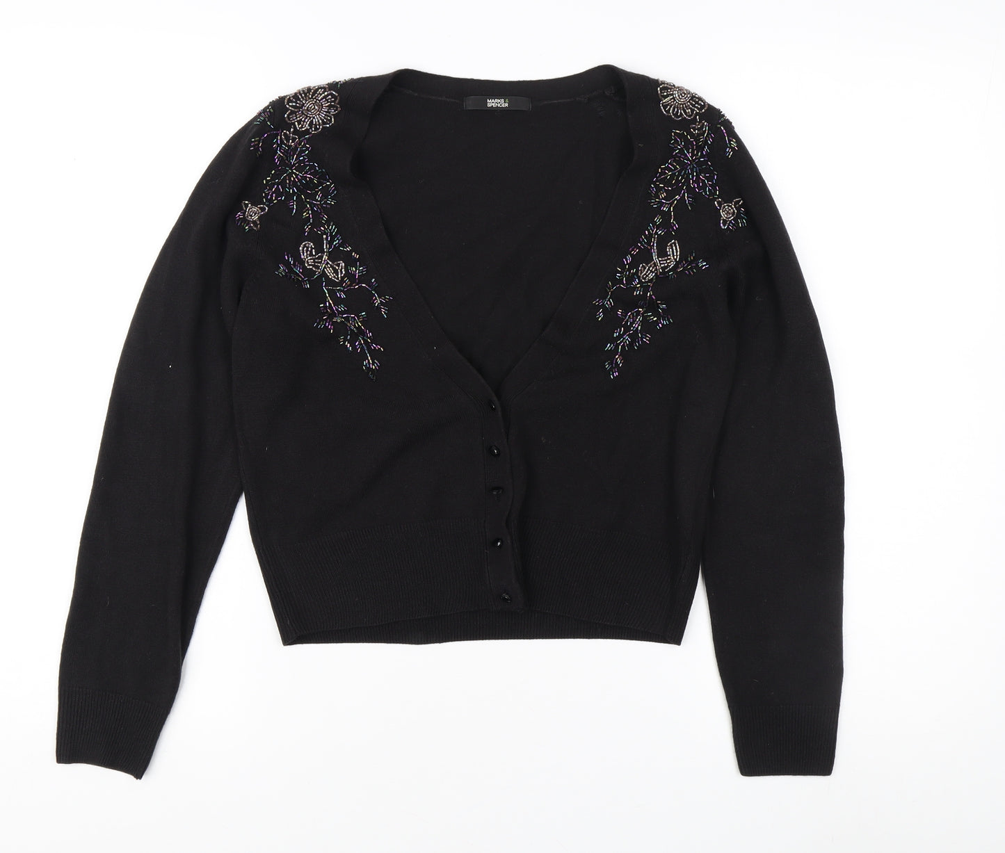 Marks and Spencer Women's Black Embroidered Cardigan Size 8