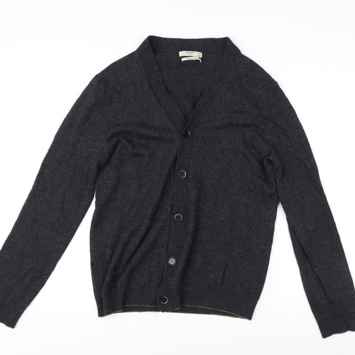 Mango Men's XL Black Cardigan Wool Knit V-Neck