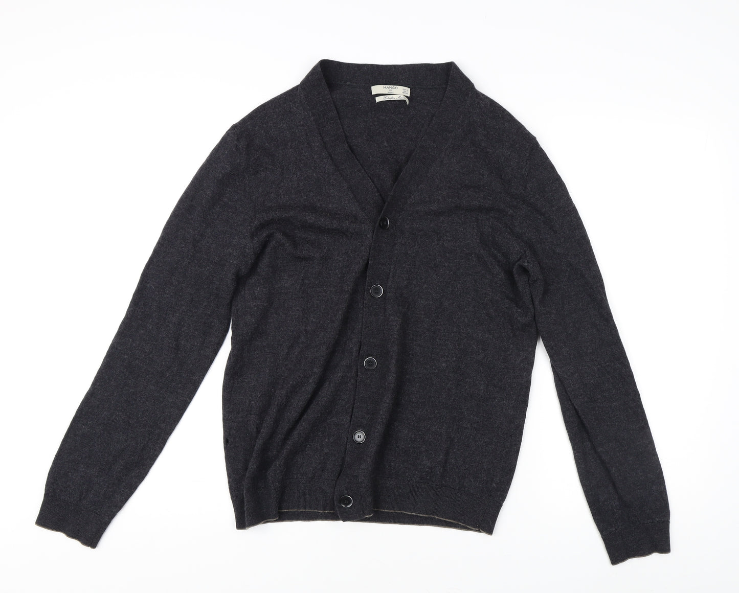 Mango Men's XL Black Cardigan Wool Knit V-Neck