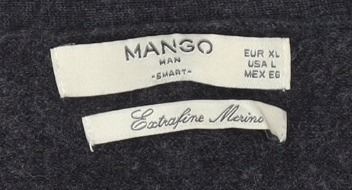 Mango Men's XL Black Cardigan Wool Knit V-Neck