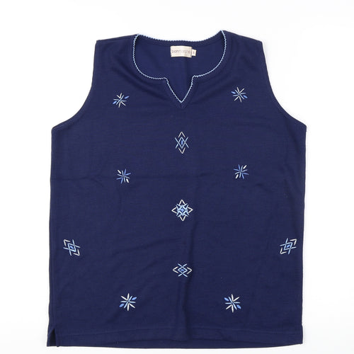 Bonmarche Women's Blue Embroidered Tank Top S