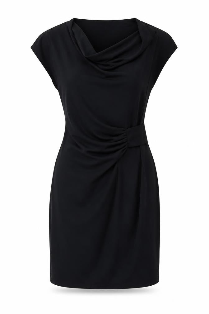 Front view of Minus Women's Black Sheath Dress, size S, Casual