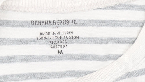 Banana Republic Women's White Stripe Long Sleeve Jersey T-Shirt