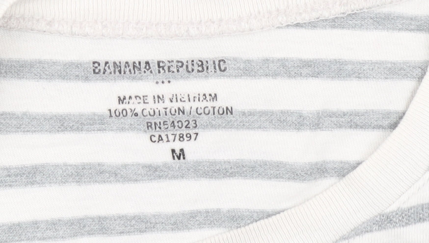 Banana Republic Women's White Stripe Long Sleeve Jersey T-Shirt