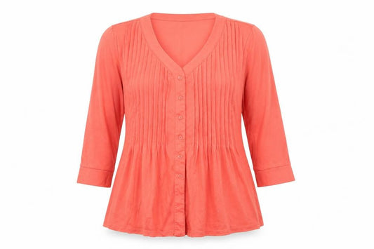Front view of Cotton Traders Women's Orange Blouse, size 12, V-Neck