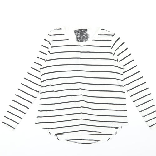 Next Women's White Striped V-Neck T-Shirt Size 10
