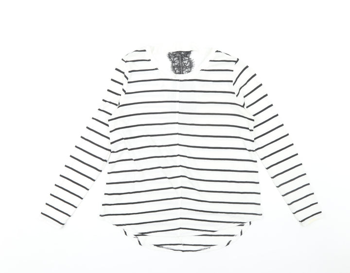 Next Women's White Striped V-Neck T-Shirt Size 10