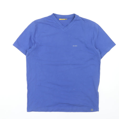 Full Circle Men's Blue V-Neck T-Shirt, Small, Slim Fit