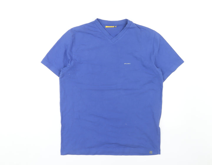 Full Circle Men's Blue V-Neck T-Shirt, Small, Slim Fit