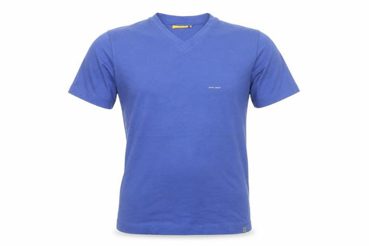 Front view of Full Circle Men's Blue V-Neck T-Shirt, Small, Slim Fit