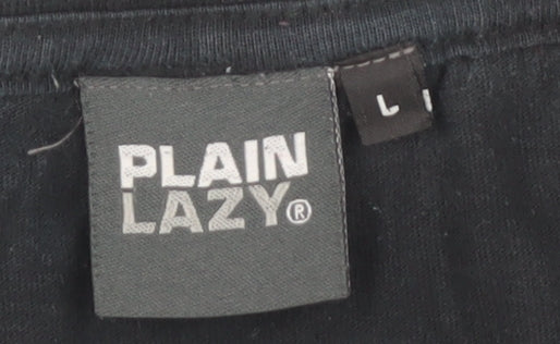 Plain Lazy Men's Black Funny Graphic T-Shirt L