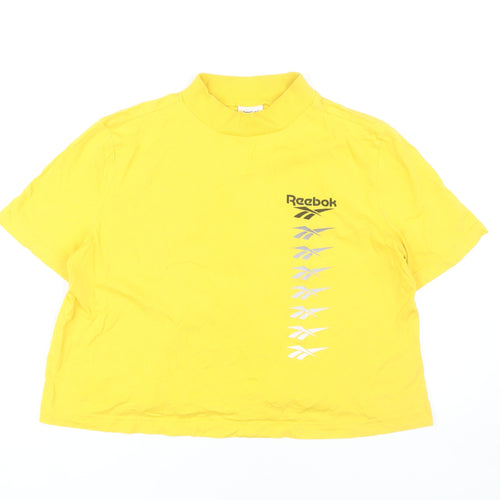 Reebok Women's Yellow T-Shirt, M, Mock Neck, Relaxed Fit
