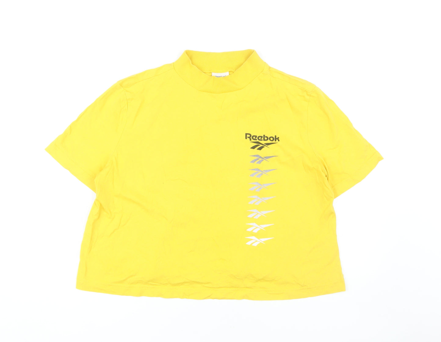 Reebok Women's Yellow T-Shirt, M, Mock Neck, Relaxed Fit