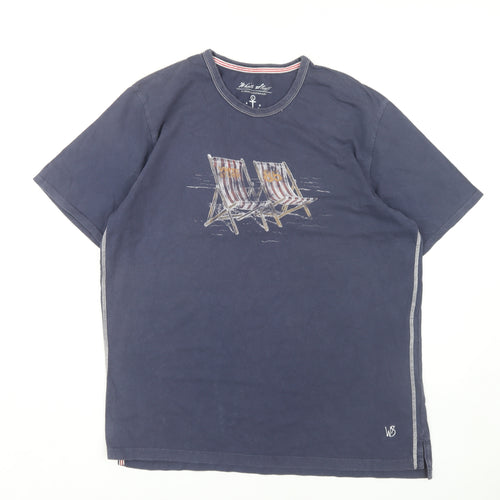 White Stuff Men's Blue Graphic T-Shirt Large