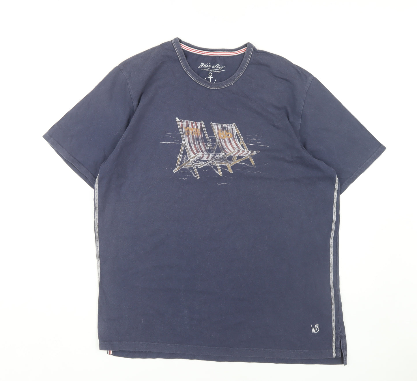 White Stuff Men's Blue Graphic T-Shirt Large