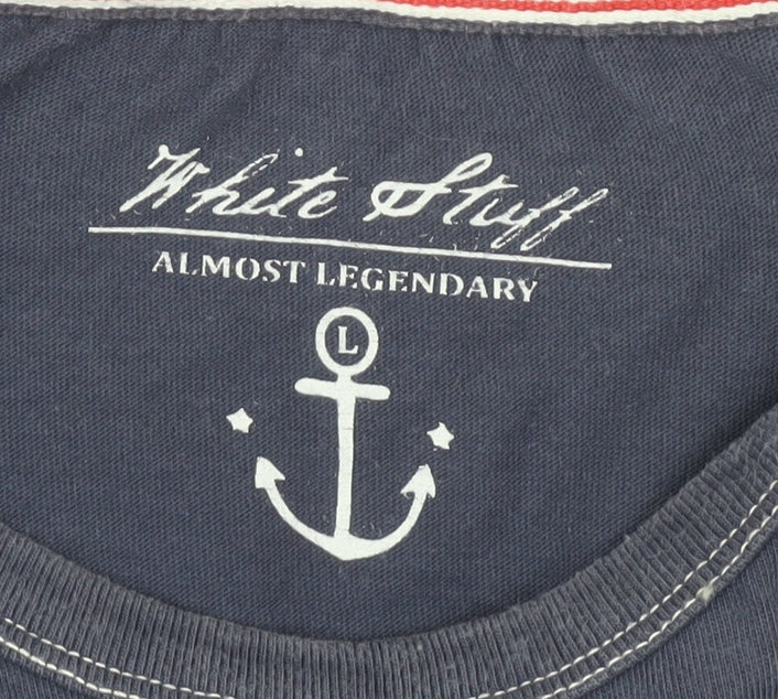 White Stuff Men's Blue Graphic T-Shirt Large