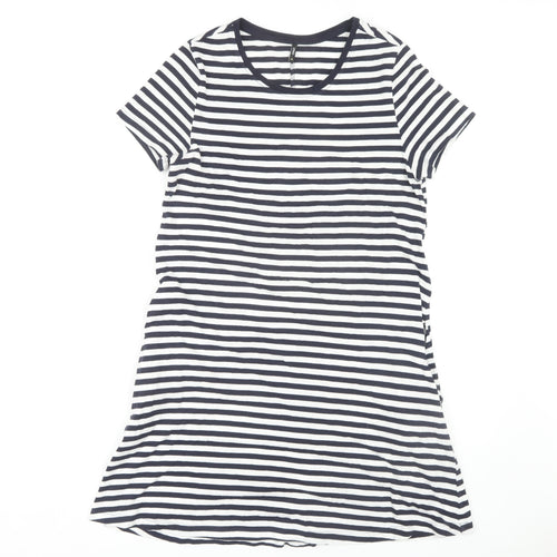 Only Women's Black M T-Shirt Dress Striped Cotton Casual